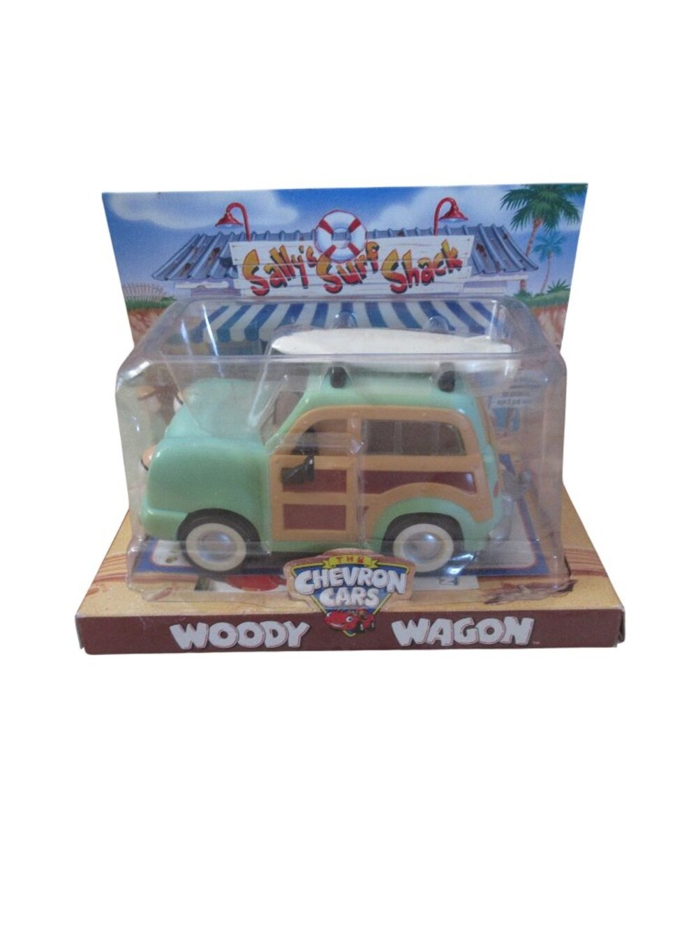 1999 Chevron Cars Woody Wagon Car w/ Surf Board Open Box
